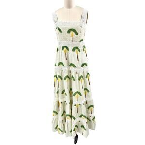 NEW Calypso Saint Barth Cotton Palm Tree Tiered Sleeveless Maxi Dress M Rio